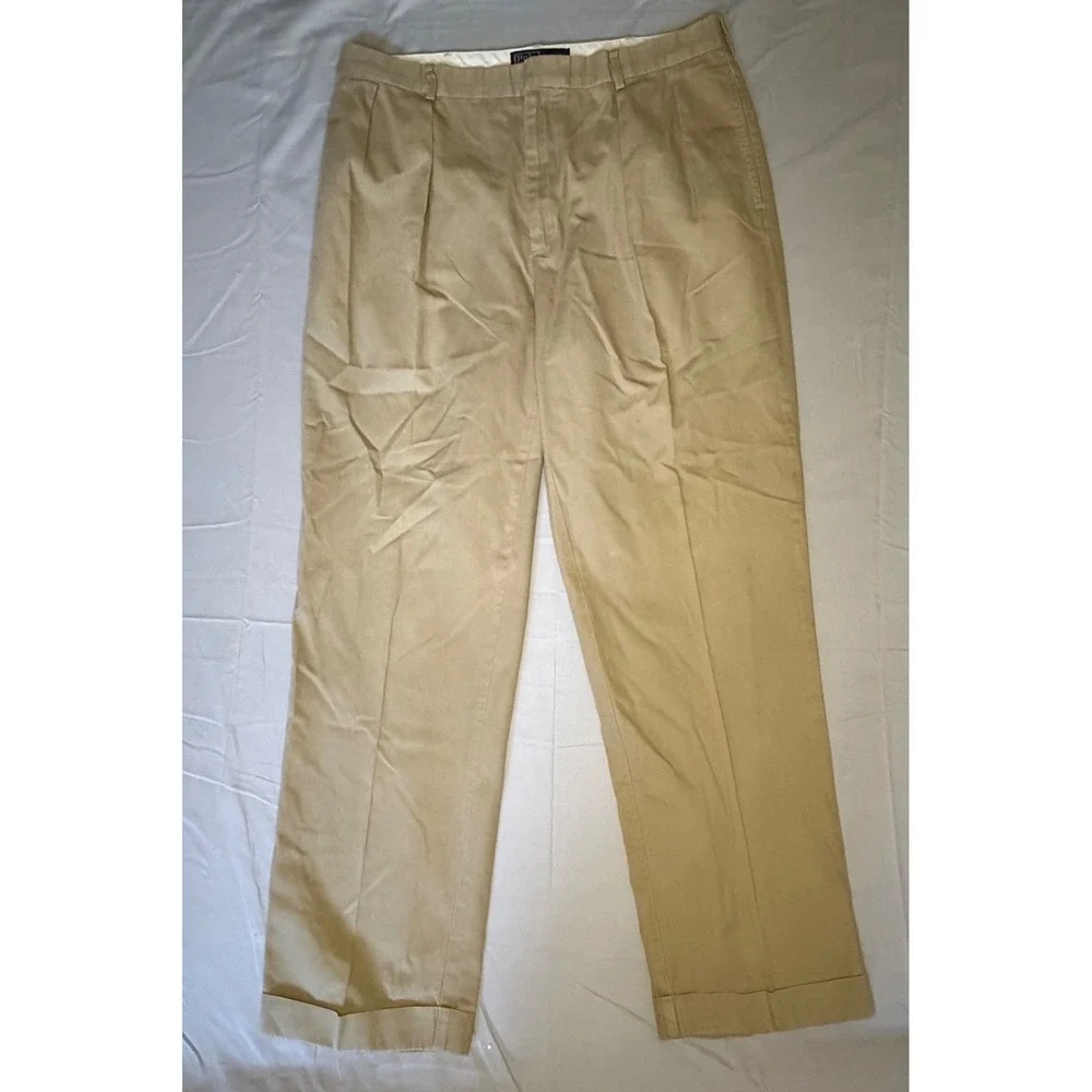 Polo Ralph Lauren Andrew Pant Mens 38x32 Khaki Tan Pleated Chinos Preppy
